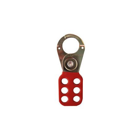 Standard Scissor Hasp | Plated Steel with Red Poly Coating | 6 Padlock Holes | 25mm Jaw Diameter by Cirlock