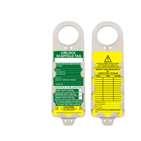 Pad Eye Lockouts Scaffold Tag Kit | Durable Plastic | 10 Holders & 20 Inserts | White with Green & Yellow by Cirlock