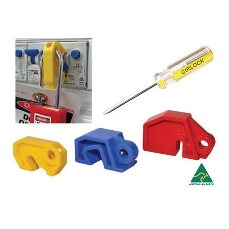 MCB Lockout Device Pack of 3 | Durable Nylon & Zinc-Plated | Prevents Unintended Energization | Yellow, Blue, Red by Cirlock