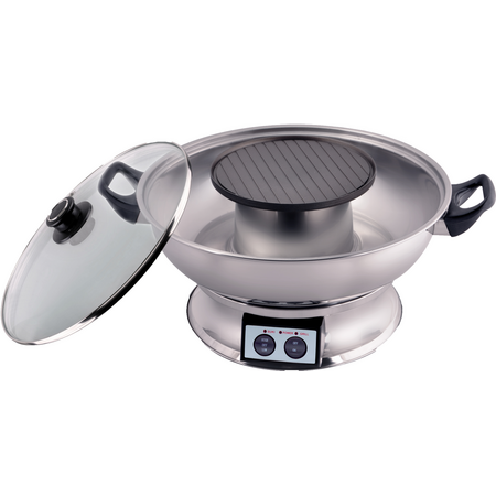 Electric Hot Pot with 1350W Power & 2.5L Capacity | Removable Grill Plate | Stainless Steel by GAF