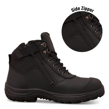 Black Zip Sided Ankle Boot | Water Resistant Leather | Steel Toe Cap | Slip Resistant by Oliver