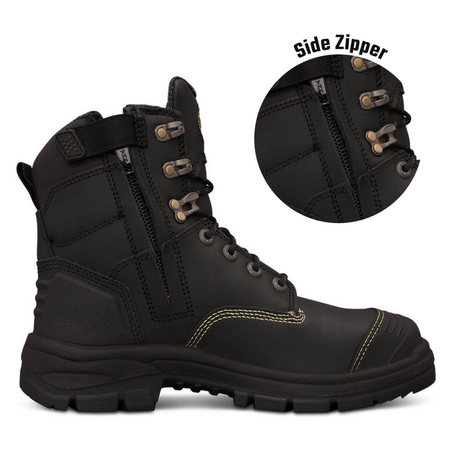 150mm Black Zip Sided Boot | Steel Toe Cap | Water Resistant Leather | Quick Release Zipper | by Oliver