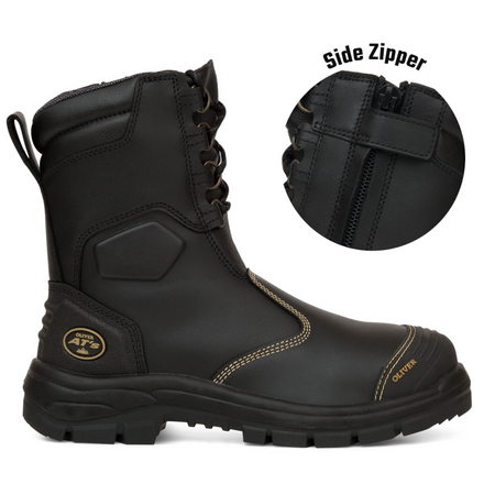 Hi-Leg Black Zip Sided Boot | Water Resistant Leather | Steel Toe Cap | Slip Resistant by Oliver