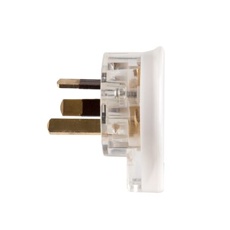 Side Entry Plug 10A | Rewireable | Flat Earth Pin | White Clear by Transco