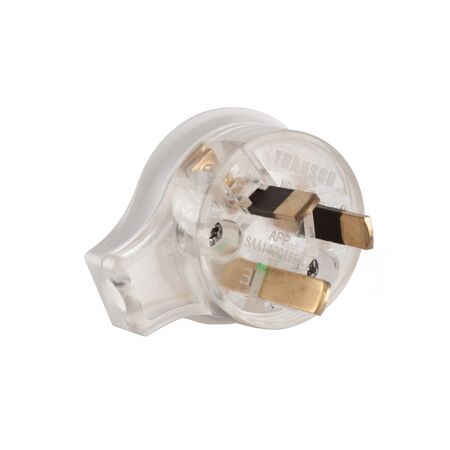 Side Entry Plug 10A | Rewireable | Flat Earth Pin | White Clear by Transco
