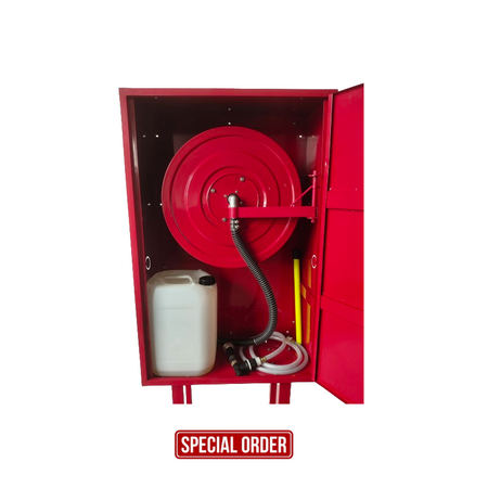 Fire Hose Reel Induction System | 25mm Diameter | 30m Length | Brass Nozzle | Red Powder Coated by Firebox