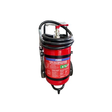 30L Mobile Wheeled Fluorine Free Foam Fire Extinguisher | 4A:20B Fire Rating | Stainless Steel & Red Powder Coated by Firebox