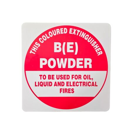 BE Extinguisher I.D Sign | UV-Resistant PVC | Clear Identification for Dry Chemical Powder | 190mm x 190mm by Firebox