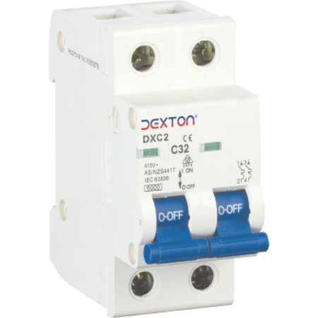 2 Pole MCB Circuit Breaker | 6kA Breaking Capacity | 10-32 Amps | DIN Rail Mounting by Dexton