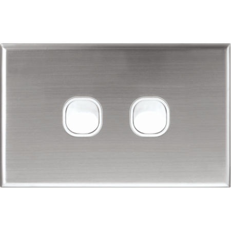 Slim Two Gang Switch Cover Plate | Durable Stainless Steel | Sleek Silver Finish by Dexton