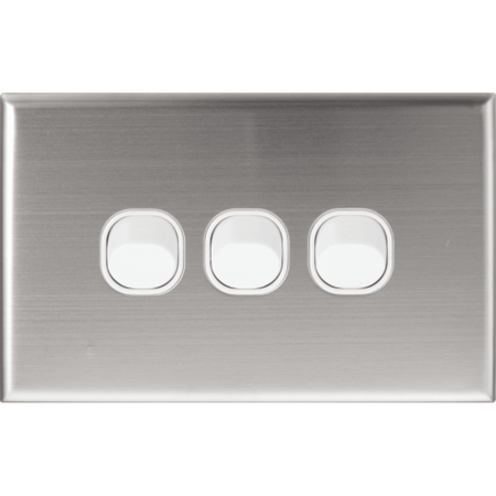 Slim Three Gang Switch Cover | Durable Stainless Steel | Sleek Silver Finish by Dexton
