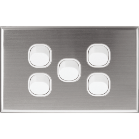 Slim Five Gang Switch Cover | Durable Stainless Steel | Sleek Silver Finish by Dexton