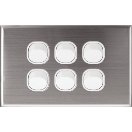 Slim Six Gang Switch Cover | Durable Stainless Steel | Sleek Silver Finish by Dexton