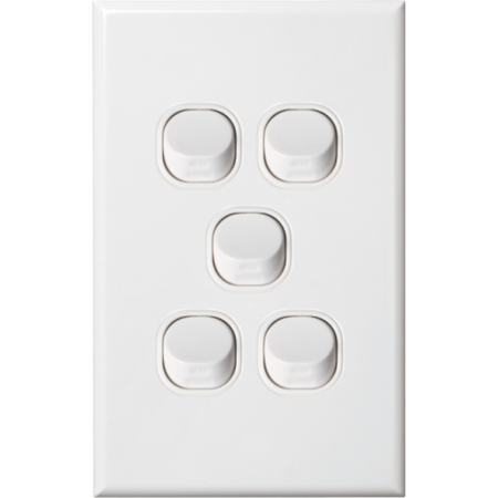 Five Gang Switch Vertical | 16 Amps Rating | Slim Design | Indoor Use by Dexton