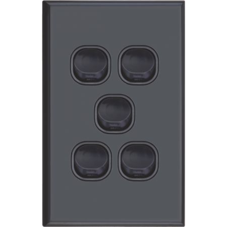 Five Gang Switch 16A | Black Finish | Multi-Circuit Control | Durable Design by Dexton