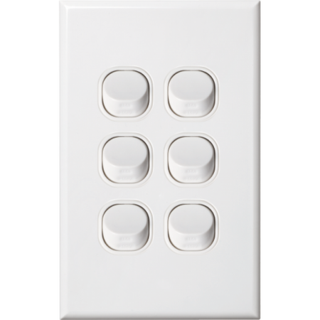 Standard Six Gang Switch | 16 Amps Rating | Slim Vertical Design | Indoor Use by Dexton