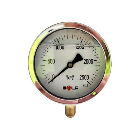 Oil Filled Pressure Gauge 100mm 2500kPa | 3/8 BSP Thread | Stainless Steel | Bottom Entry by Firebox