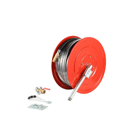 Hose Reel 30m x 25mm | Wall Mounted Design | Brass Nozzle & Durable Metal Drum | Firebox