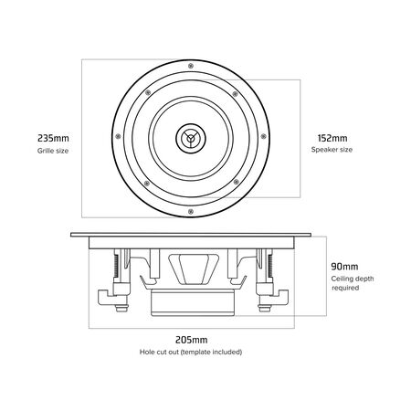 6.5inch 160watts rimless in-ceiling speakers with magnetic removeble grille