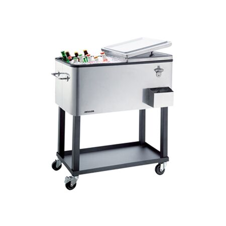 Alfresco Cooler Cart 80L | Portable with Bottle Opener & Storage | 360° Wheels | Silver by GAF