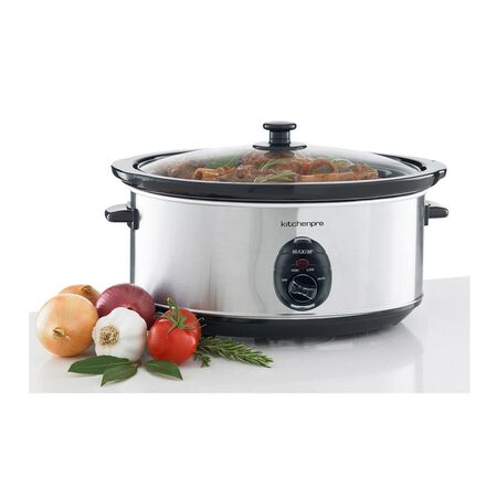 Slow Cooker 6L | 320 Watts Power | Removable Ceramic Bowl & Glass Lid | Stainless Steel by GAF