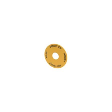 Emergency Stop Label | Yellow High Visibility | Multilingual Text | 60mm Diameter by Eaton