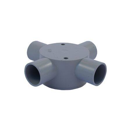 Four Way Shallow Junction Box | 25mm Conduit Fitting | Durable Plastic | Ideal for Limited Space by GTS