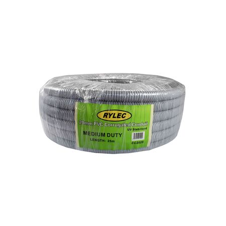 Corrugated Conduit 20mm x 25m | Medium Duty | Grey Color | Flexible Cable Protection by GTS