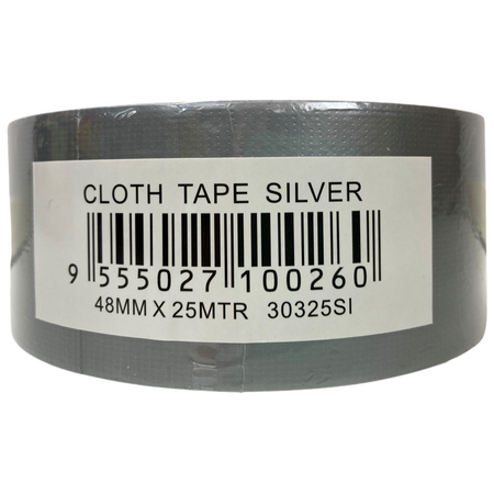 Cloth Tape Silver 48mm | 25m Length | Strong Adhesion & Durable Backing | Multi-Surface Use by CW Brands