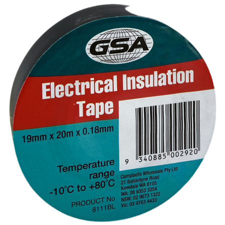 Electrical Tape Black | 0.18mm Thickness | 19mm Width | Flame Retardant by CW Brands