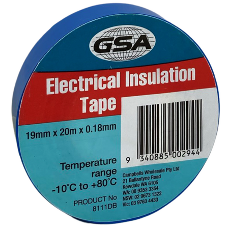 Electrical Tape Blue 0.18mm | 19mm Width | Flame Retardant & High Adhesion | 20m by CW Brands
