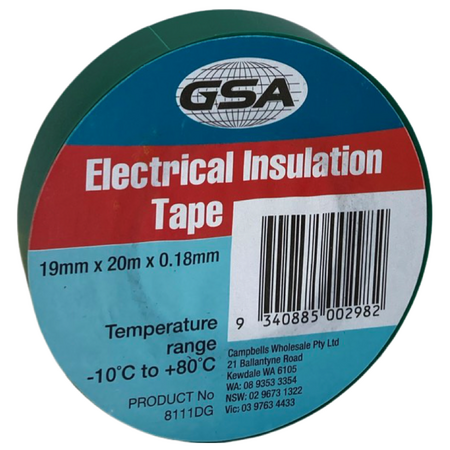 Electrical Tape Green 0.18mm | 19mm Width | Flame Retardant & High Adhesion | 20m by CW Brands