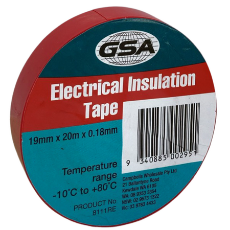 Electrical Tape Red | 0.18mm Thickness | 19mm Width | Flame Retardant by CW Brands