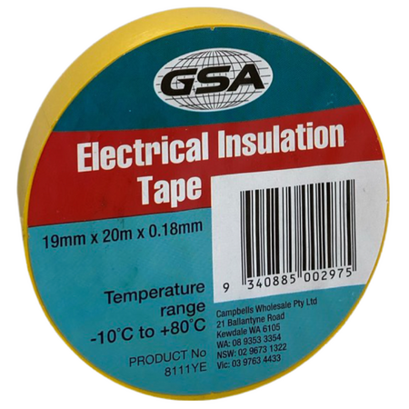 Electrical Tape Yellow 0.18mm | 19mm Width | Flame Retardant & High Strength | 20m by CW Brands