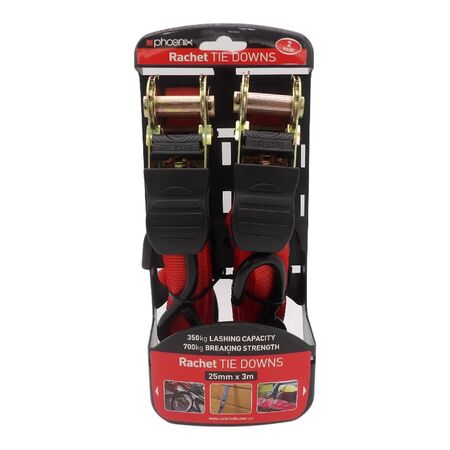 Ratchet Tie Down Strap 25mm x 3m | 350kg Load Rating | Weather-Resistant | 2 Pack by CW Brands