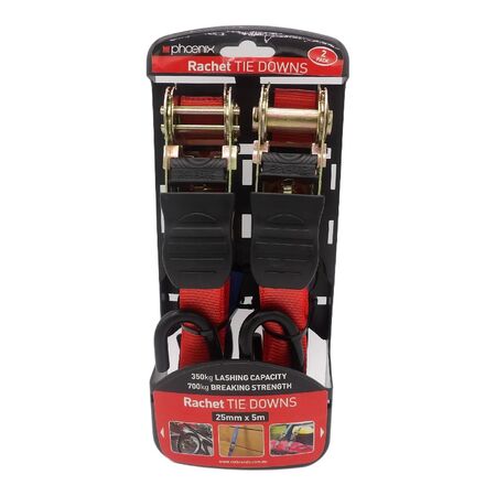 Ratchet Tie Down Strap 25mm x 5m | 350kg Load Rating | Weather-Resistant | 2 Pack by CW Brands