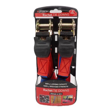 Ratchet Tie Down Straps 25mm x 6m | 650kg Load Rating | Durable & Weather-Resistant | 2 Pack by CW Brands
