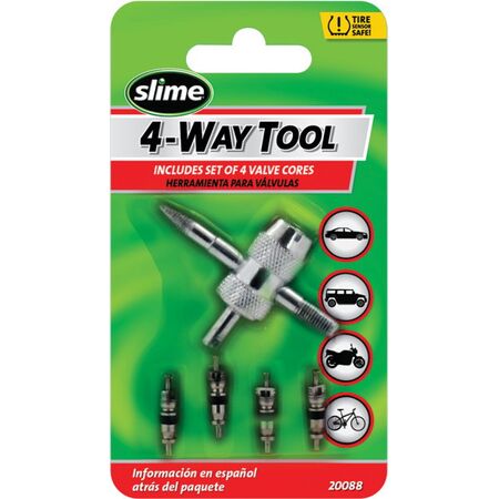 4-Way Valve Tool with 4 Replacement Cores | Valve Core Removal & Thread Tapping | Automotive & A.C. Compatible by CW Brands