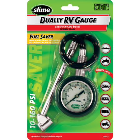 Dually RV Tire Pressure Gauge | 10-160 PSI Range | Dual Head with Bleeder Valve | 228mm Hose by CW Brands