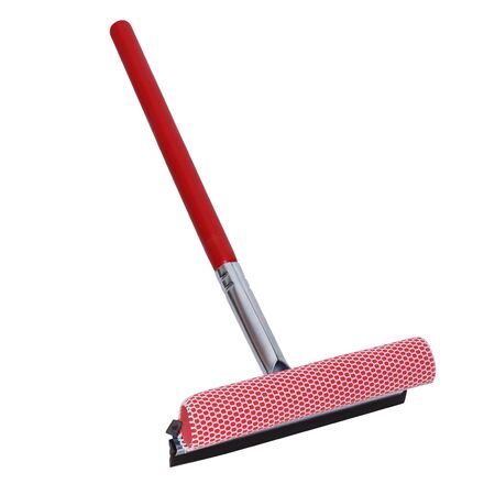 Window Washer with Sponge 21cm | Dual Action Meshed Sponge & Rubber Squeegee | Plated Metal Frame by CW Brands