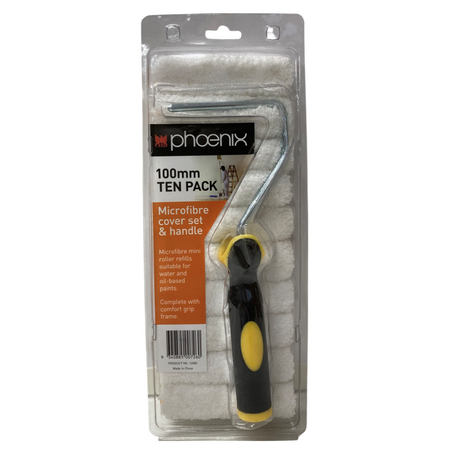 Mini Microfiber Roller Covers 100mm | 10 Pack with Handle | High-Quality Paint Coverage by CW Brands