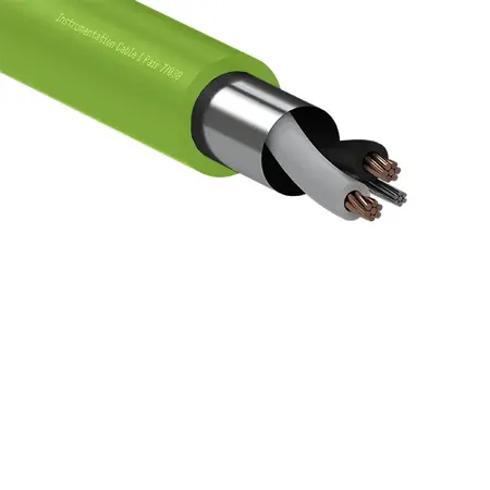 Instrumentation Cable 1 Pair 0.5mm 7/030 O/A Screened – 0.6/1kv Special – Green – LSZH