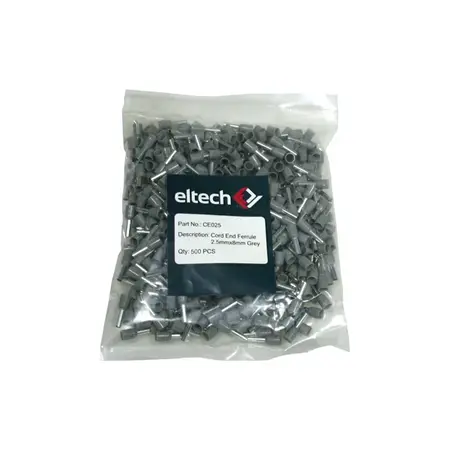 Single Cord End Ferrule 2.5mm x 8mm Grey