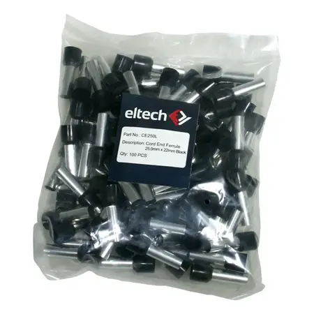 Single Cord End Ferrule 25mm x 22mm Black