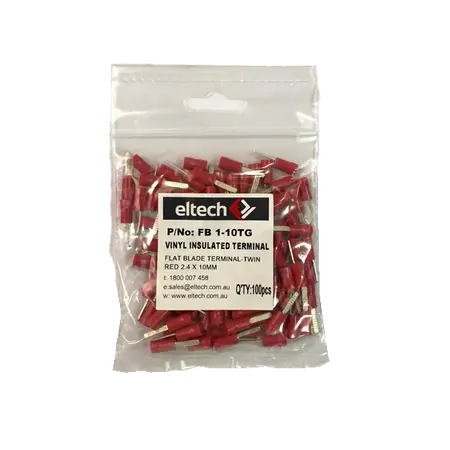 Pre-Insulated Flat Blade Terminal – Twin – Red 2.4 X 10mm