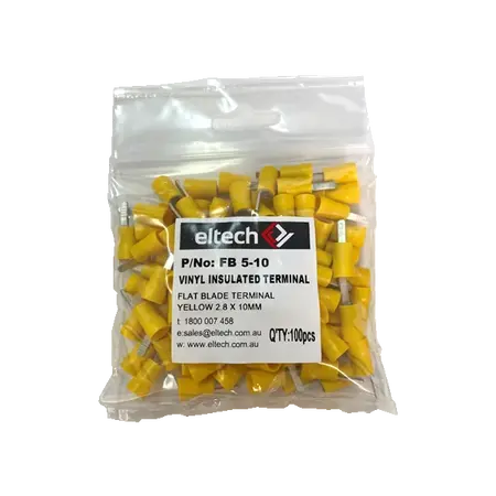 Pre-Insulated Flat Blade Terminal – Single – Yellow 2.8 X 10mm