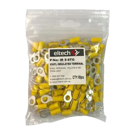 Pre-Insulated Ring Terminal – Twin – Yellow M6