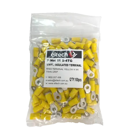 Pre-Insulated Ring Terminal – Twin – Yellow M4