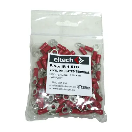 Pre-Insulated Ring Terminal – Twin – Red M5