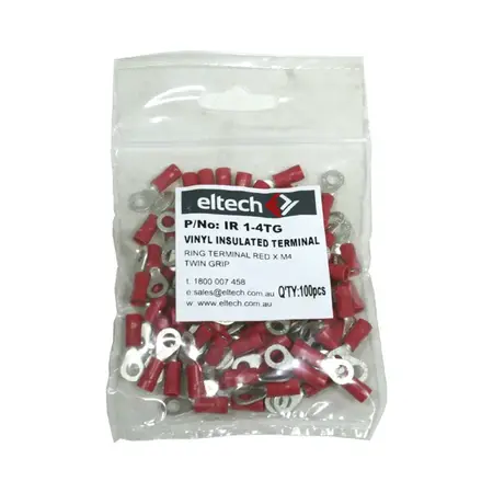 Pre-Insulated Ring Terminal – Twin – Red M4